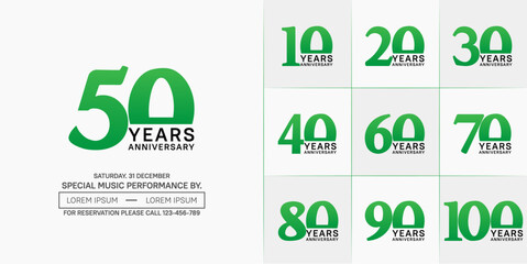 set of anniversary logo with green and black number on white background can be use for celebration