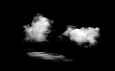 Set of white clouds or smog for design isolated on a black background.
