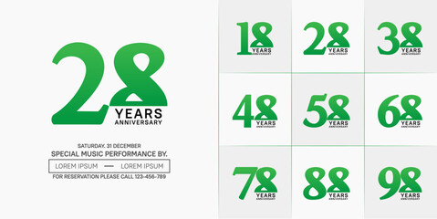 set of anniversary logo with green and black number on white background can be use for celebration