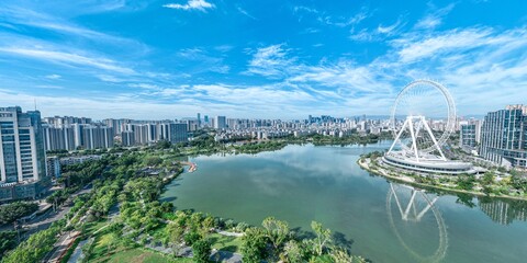 Naklejka premium Aerial panorama landscapes of Fuzhou city in China