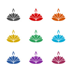 Fototapeta na wymiar Candle and lotus symbol icon isolated on white background. Set icons colorful