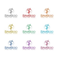 Bamboo logo template icon isolated on white background. Set icons colorful