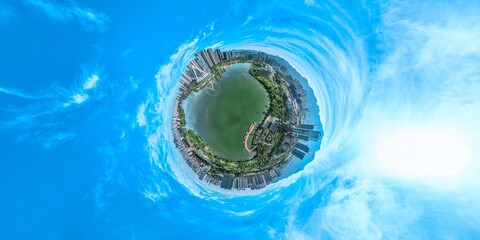 Tiny planet effect of Fuzhou city 