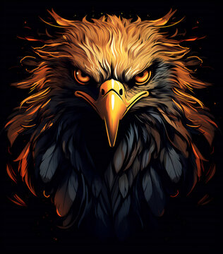 Portrait of a majestic fantasy eagle on a black background. Generative AI