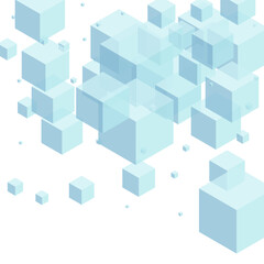 Fototapeta na wymiar Monochrome Cubic Background White Vector. Polygon Digital Texture. Blue-gray Block 3d Template. Chaos Card. White Blockchain Cube.