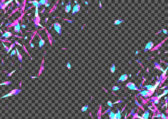 Violet Confetti Background Transparent Vector. Twinkle Party Illustration. Blur Holiday Design. Blue Brilliant. Spark Starburst Card.