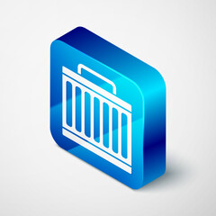 Isometric Car radiator cooling system icon isolated on grey background. Blue square button. Vector