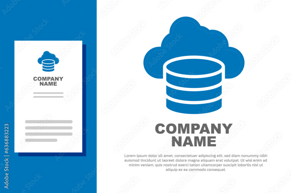 Poster blue cloud database icon isolated on white background. cloud computing concept. digital service or a