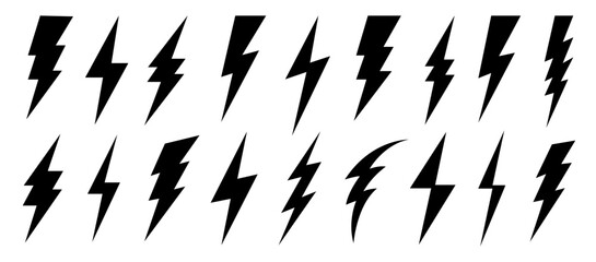 Set Lightning bolt. Thunderbolt, lightning strike. Modern flat style vector illustration.