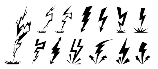 Set Lightning bolt. Thunderbolt, lightning strike. Modern flat style vector illustration. - obrazy, fototapety, plakaty