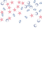 Orange Clam Background White Vector. Shellfish Abstract Textile Card. Doodle Pattern. Blue Snail Nautical Illustration.