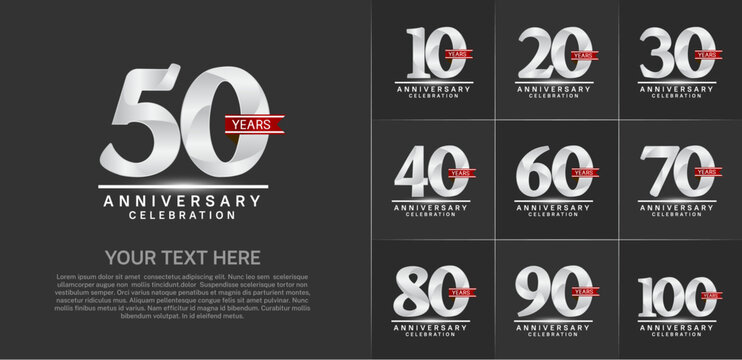 set of anniversary logo with silver number and red ribbon can be use for celebration