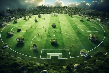 Tactics and formation of a soccer cup and football field. Generative AI