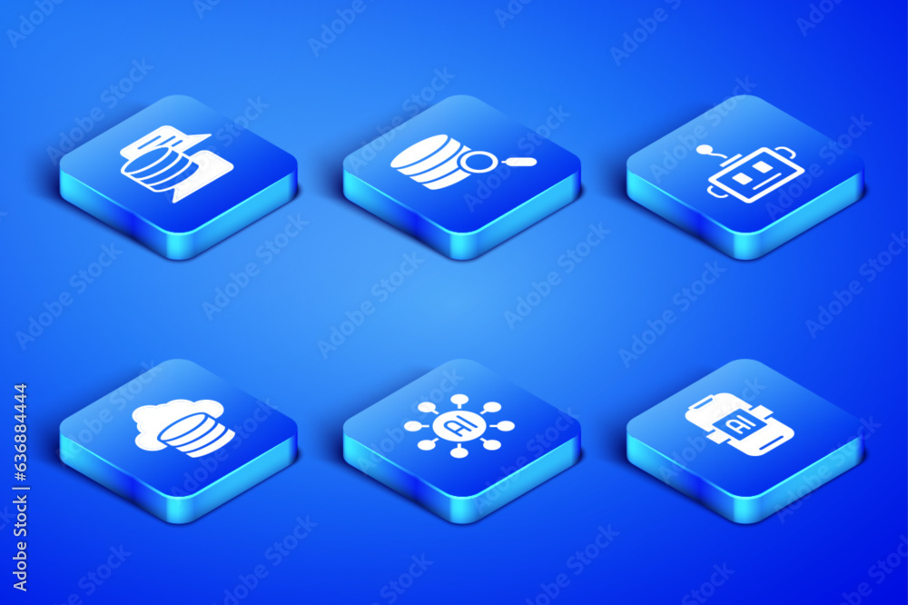 Poster set artificial intelligence ai, server, data, neural network, cloud database, and robot icon. vector