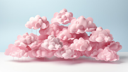 pink delicate 3d clouds on a white background graphics idea message poster copy space.