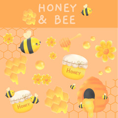 Honey Comb Cute Bee HandDrawn Illustrations Sticker Pack