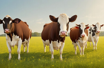 Fototapeta na wymiar Close-up of Bulls Feeding on Lush Green Field. Generative AI.