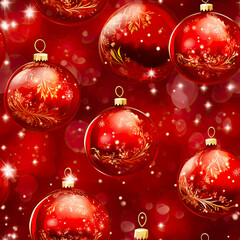 Red Christmas Glass Balls for decorating the home for Christmas. Illustrative texture, seamless and repeatable for use at wall art or wrapping paper.