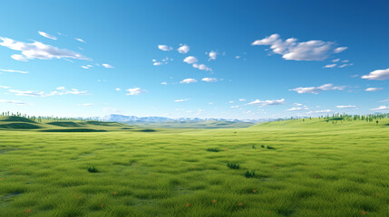 Fototapeta premium Lush Green Field Under a Blue Cloudy Sky. Generative Ai