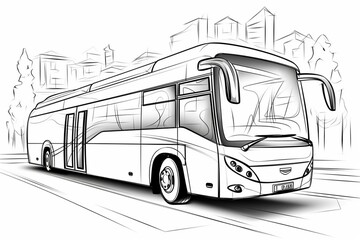 Sketch of an electric bus. Outline of a city bus. Illustration for city transportation print or logo. Generative AI