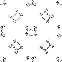 Grey line Crab icon isolated seamless pattern on white background. Vector.