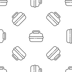 Grey line Cooking pot icon isolated seamless pattern on white background. Boil or stew food symbol. Vector