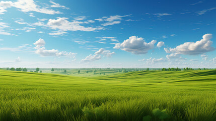 Obraz premium Lush Green Field Under a Blue Cloudy Sky. Generative Ai