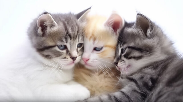 cute multicolored kittens on a white background, rainbow spectrum pride symbol.