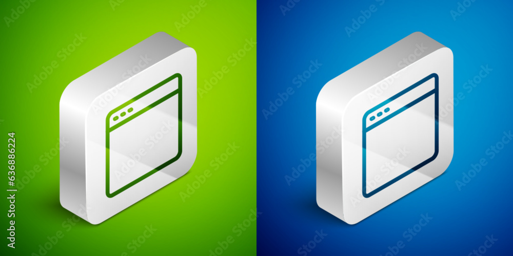 Poster isometric line browser window icon isolated on green and blue background. silver square button. vect