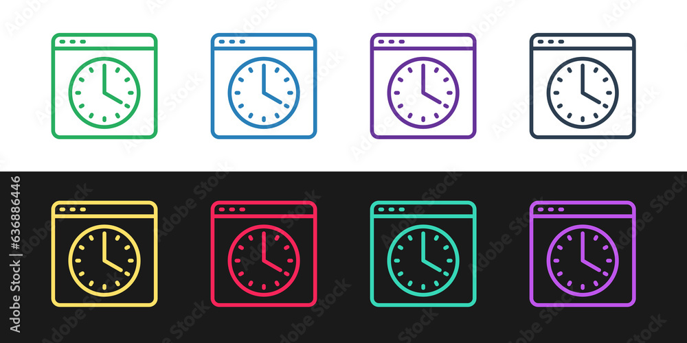Poster set line browser window icon isolated on black and white background. vector
