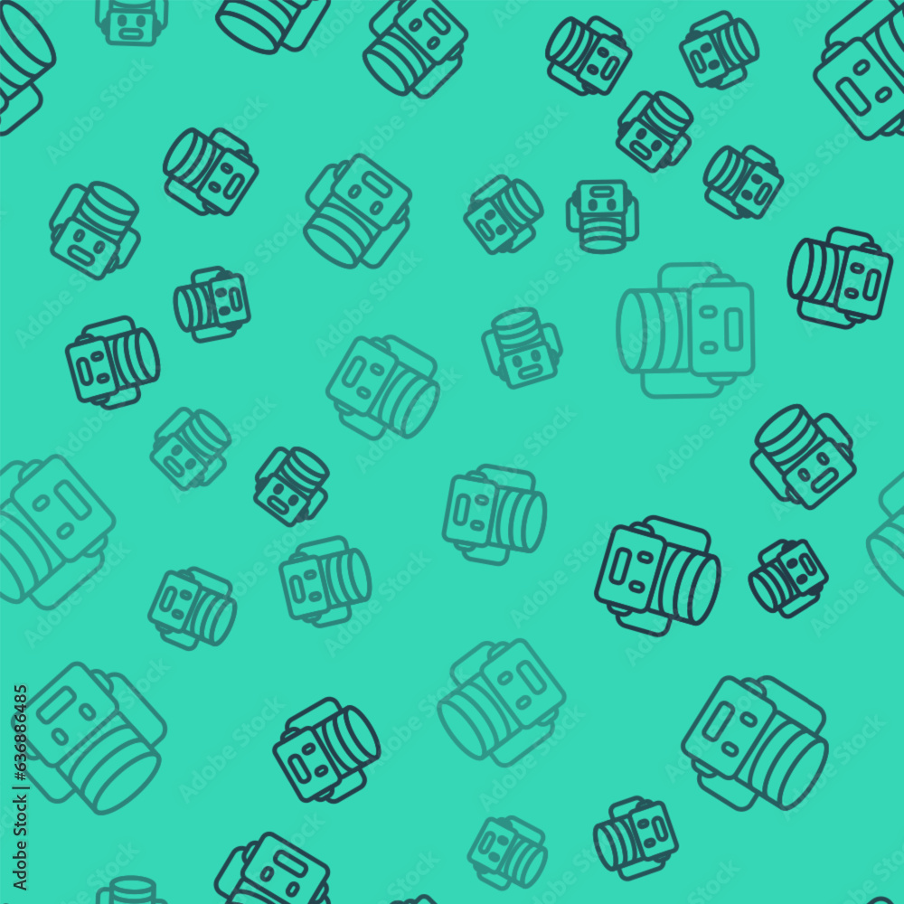 Poster black line artificial intelligence robot icon isolated seamless pattern on green background. machine