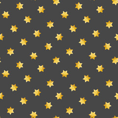 Gold stars of David on dark grey background watercolor seamless pattern for kids textiles, bed linen, Jewish holidays wrapping paper, fabric and packaging