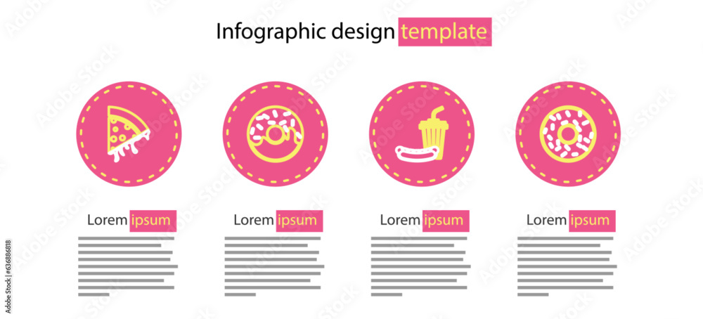 Wall mural set line soda and hotdog, donut, and slice of pizza icon. vector