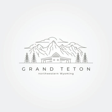 vector of grand teton national park line art logo minimal illustration design with barn design