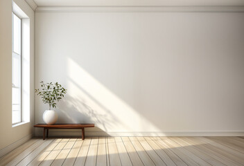 empty room Minimalist style decorated with white concrete walland plant  .