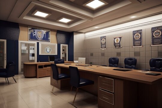 3D police station interior design. Generative AI