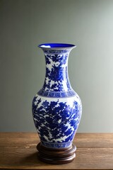 Photo a blue and white vase with a floral pattern on it. 