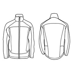 Technical sketch drawing of jacket vector template model in front and back view, isolated on white background, editable color and stroke. © didiwidjanarko