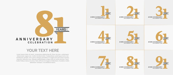 set of anniversary logo with gold number and silver ribbon can be use for celebration