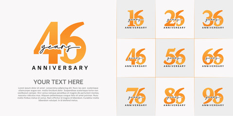 set of anniversary logo with orange number and black handwriting text can be use for celebration
