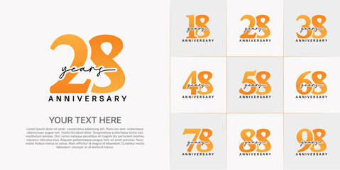 Fototapeta premium set of anniversary logo with orange number and black handwriting text can be use for celebration