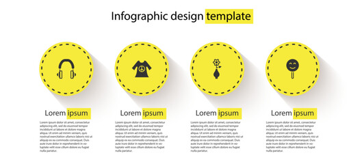 Set Headphones, Peace dress print stamp, Flower vase and Smile face. Business infographic template. Vector
