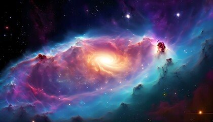 planet and nebula wallpaper space landscape, featuring a colorful galaxy adorned with sparkling stars and nebulae. Generte AI