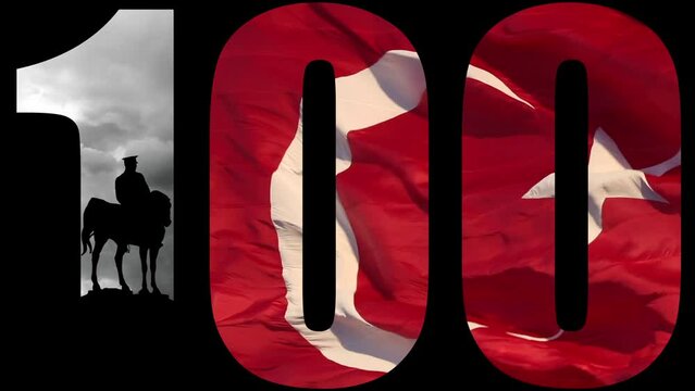 100th year of Republic of Turkiye concept 4k video. Cumhuriyetin 100. yili literally in Turkish. 29 october republic day of Turkey.