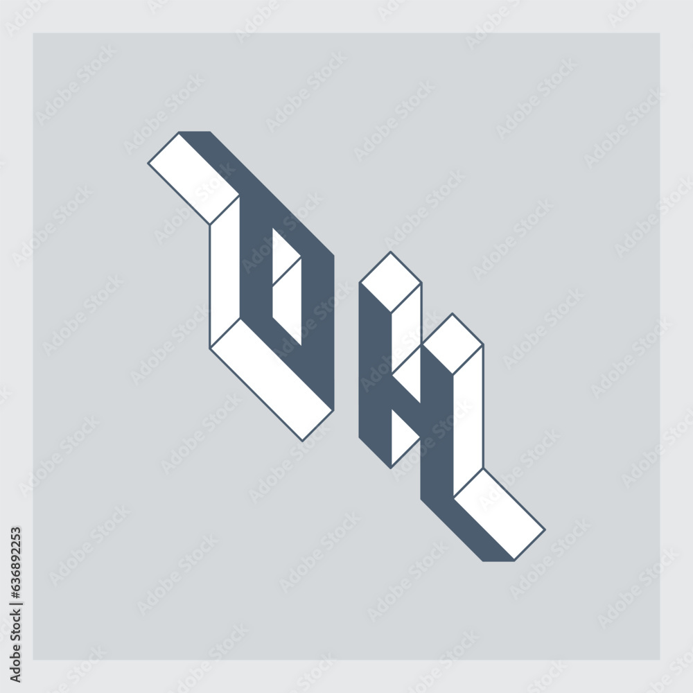 Poster o and h - monogram or logotype. three-dimension letters. vector. oh - 2-letter code. isometric 3d fo