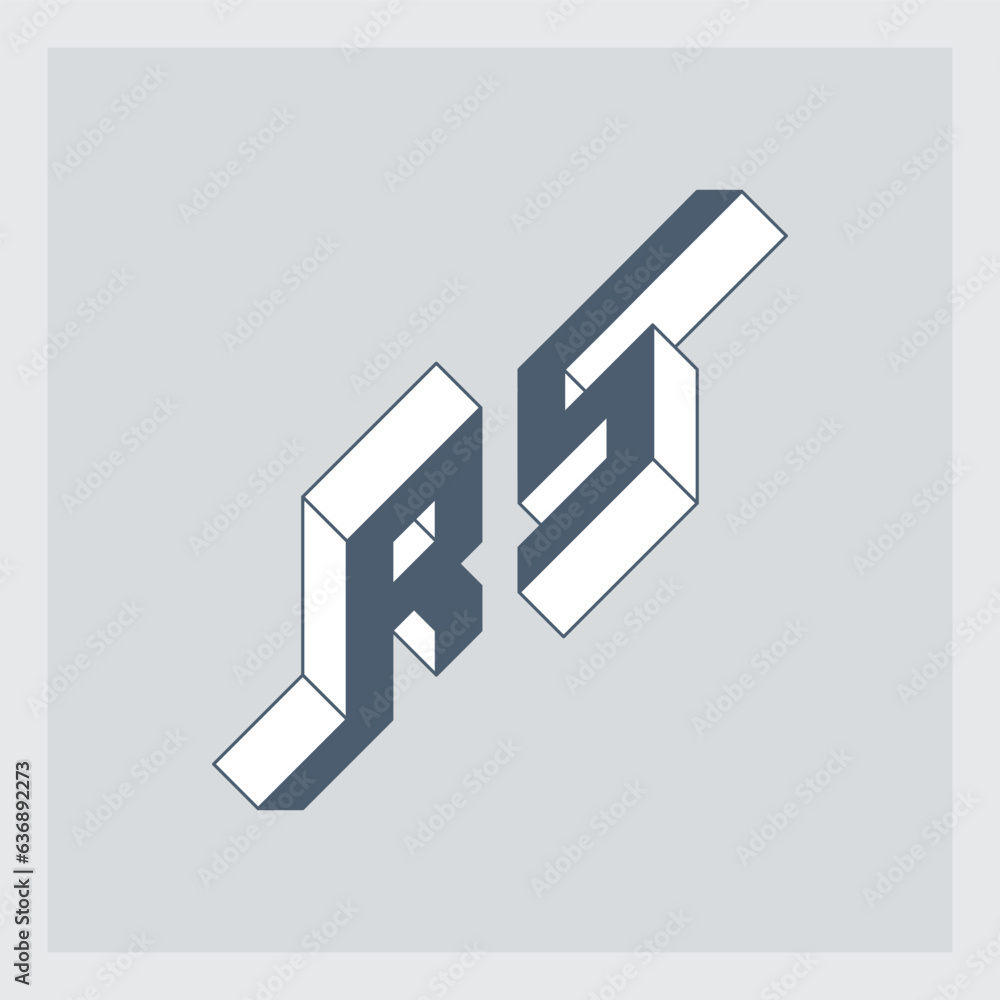 Poster r and 5 vector logo. r5 - monogram or logotype. isometric 3d font for design. three-dimension letter