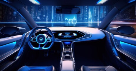 Obraz na płótnie Canvas Modern smart car technology intelligent system, Futuristic car concept interior, Futuristic car, Generative AI
