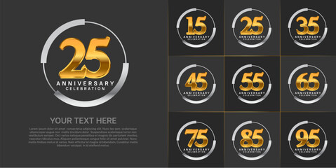set of anniversary logo with golden number in silver circle can be use for celebration