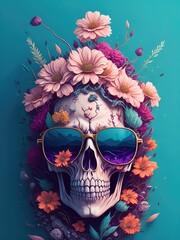 Photo fusion of skull and tropical nature 