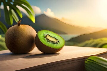 kiwi fruit on a wooden table